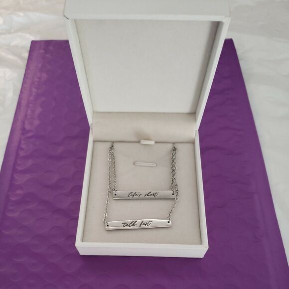 Smartass & Sass Necklace, "LIFE'S SHORT TALK FAST"- 2-layer Silver Tone, NIB - Picture 3 of 11